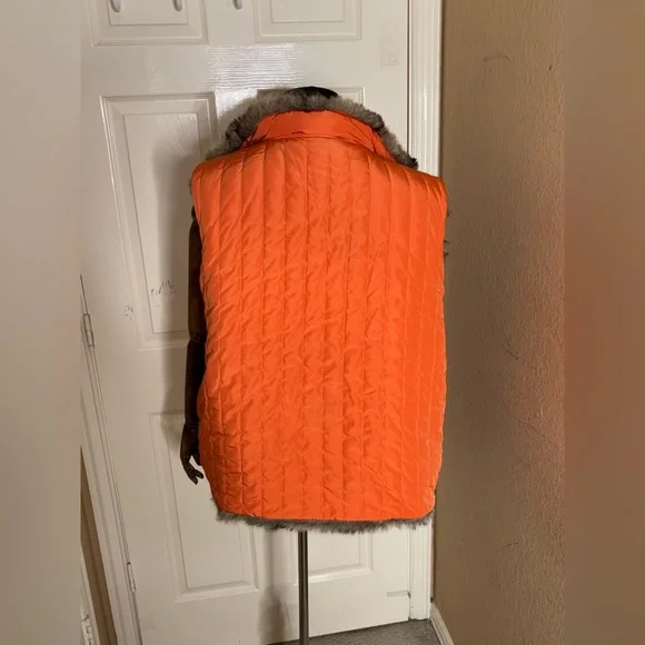 Urban Outfitters reversible Faux Rabbit Fur Vest unisex XL Brown Y2K - Picture 8 of 11